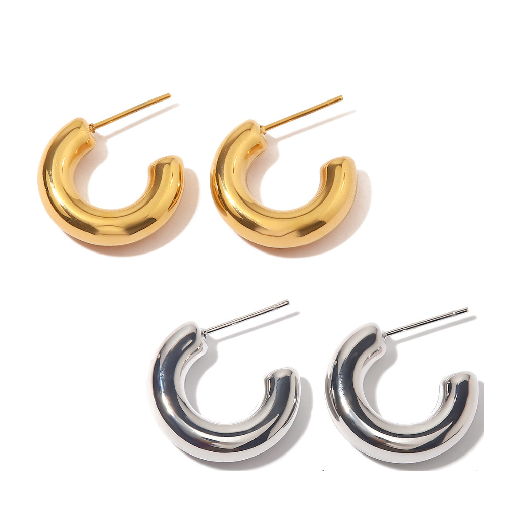 Mini Lightweight Gold Plated & Stainless Steel Half Hoops by The Happiness Store