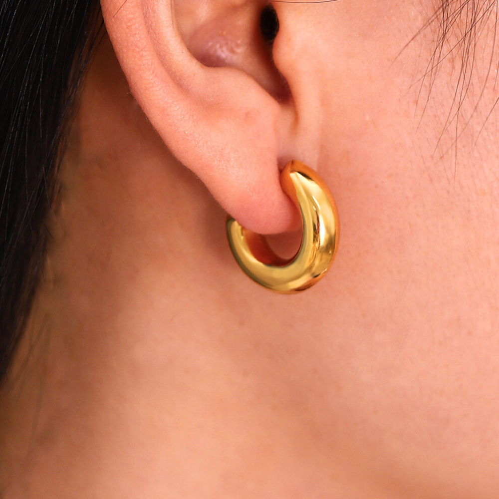 Mini Lightweight Gold Plated Half Hoops in Ears by The Happiness Store