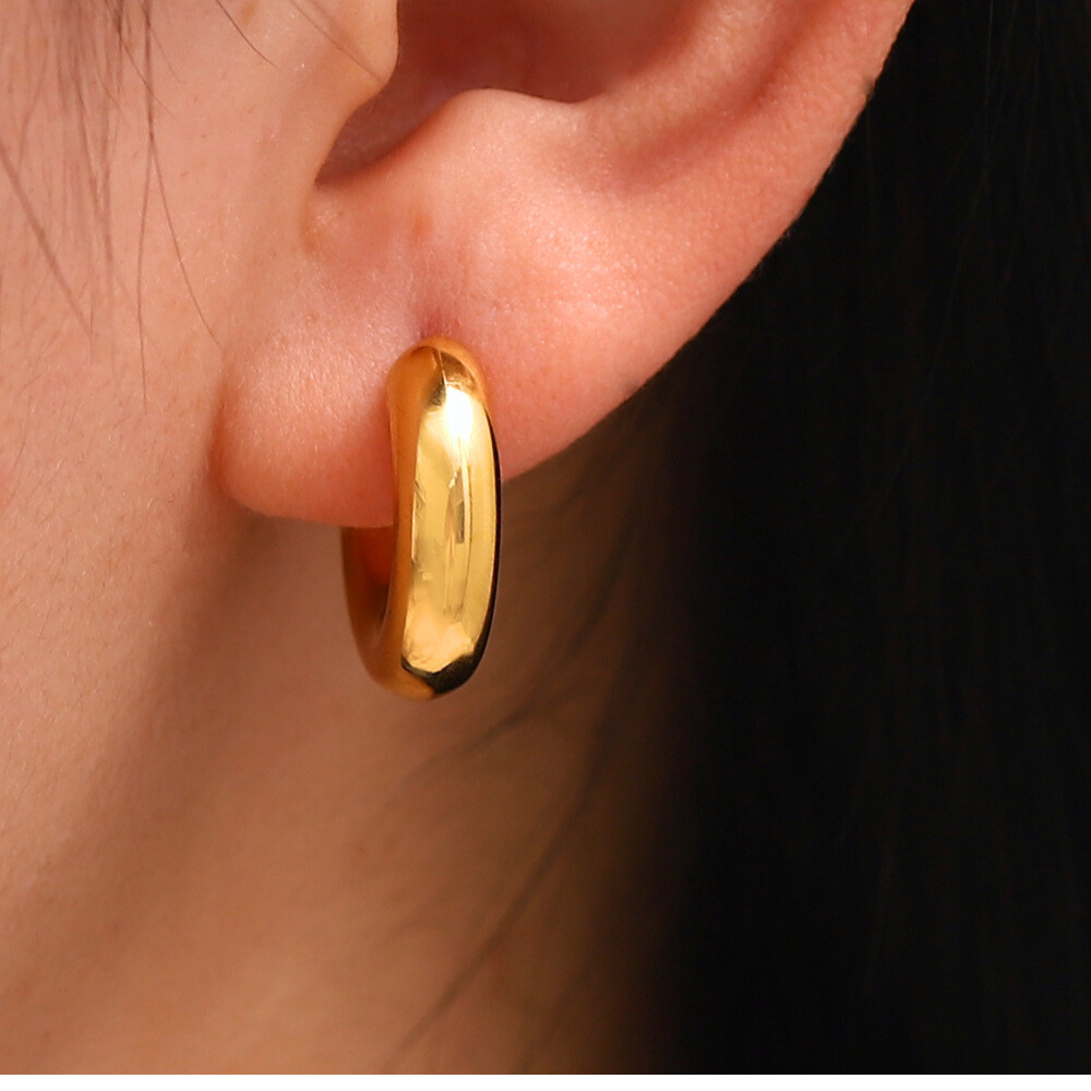 Mini Lightweight Gold Plated Half Hoops on Ears by The Happiness Store