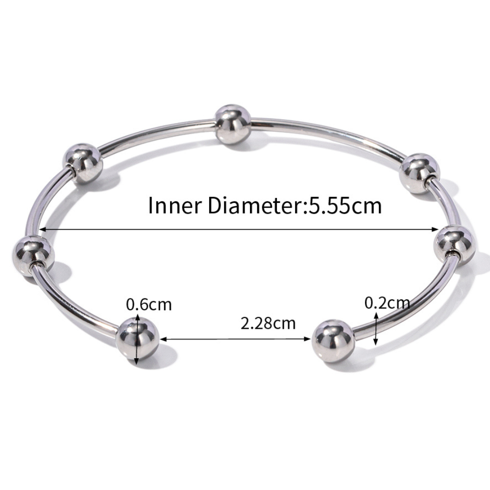 Adjustable Beaded Stainless Steel Bangle Bracelet with Measurement by The Happiness Store