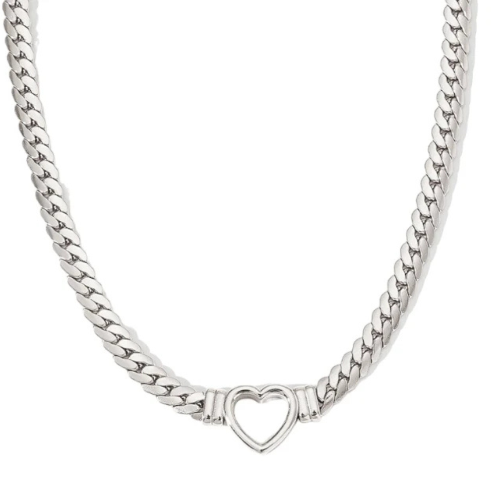 Stainless Steel Hollow Heart Shape Pendant Necklace with White Background by The Happiness Store