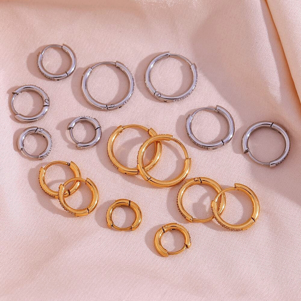 Gold Plated/ Stainless Steel Half Stone Huggie Hoops by The Happiness Store 8