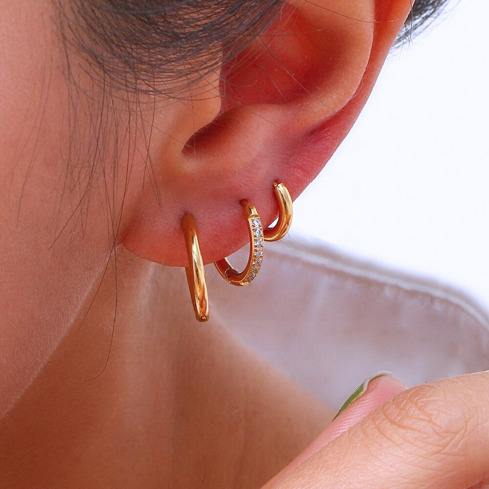 Gold Plated Half Stone Huggie Hoops by The Happiness Store 9