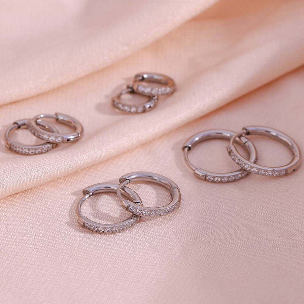 Stainless Steel Half Stone Huggie Hoops by The Happiness Store 9