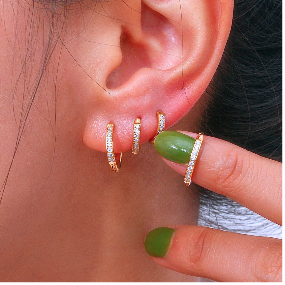 Gold Plated Half Stone Huggie Hoops by The Happiness Store 9