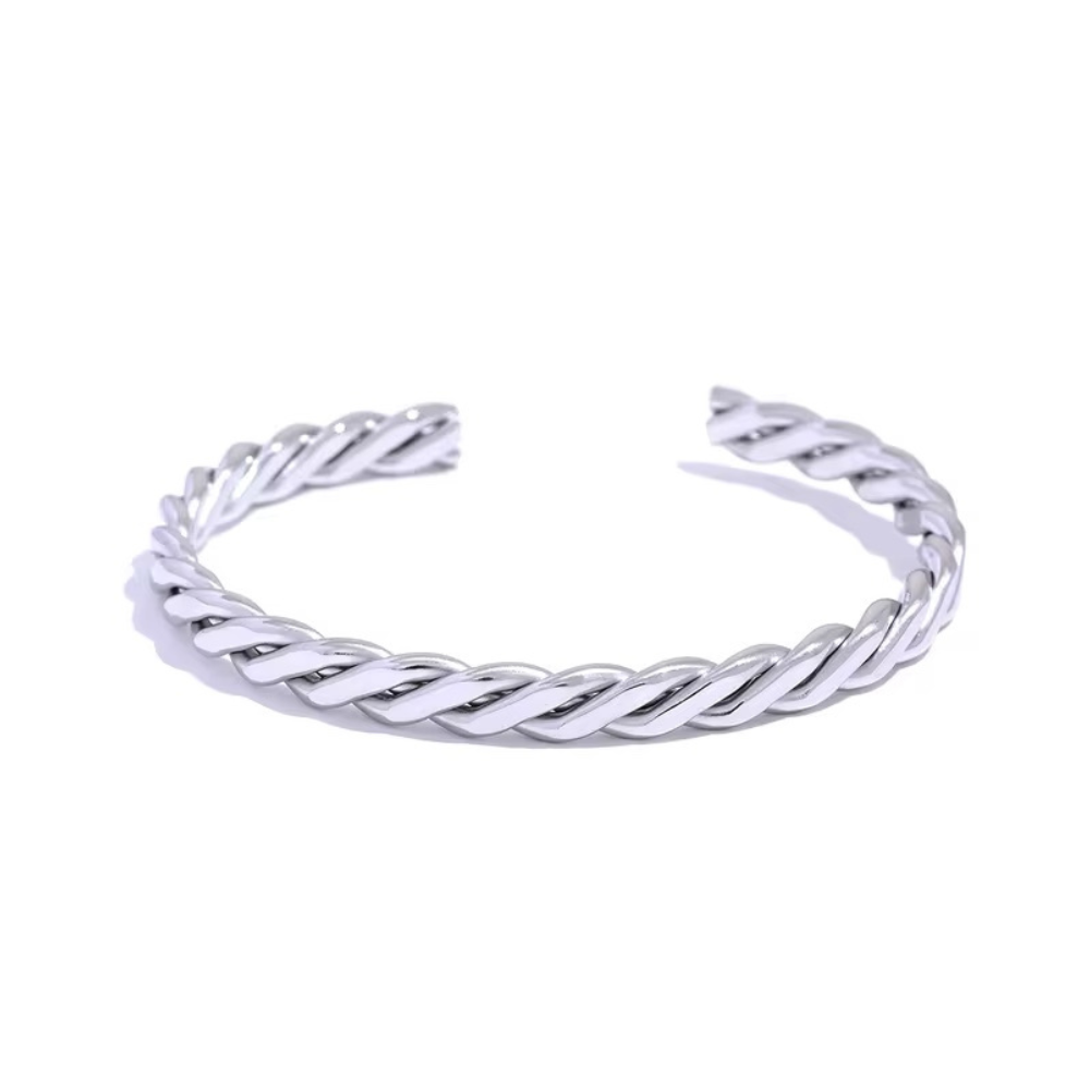 Stainless Steel Parisian Twisted Bangle by The Happiness Store