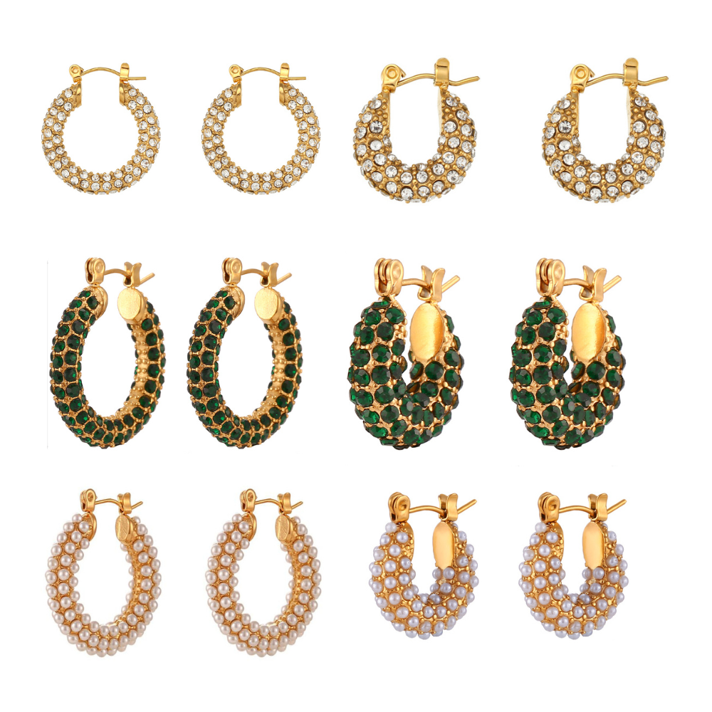 Embellished Multicolors Diamonds & Gold Plated Hoop Earrings by The Happiness Store