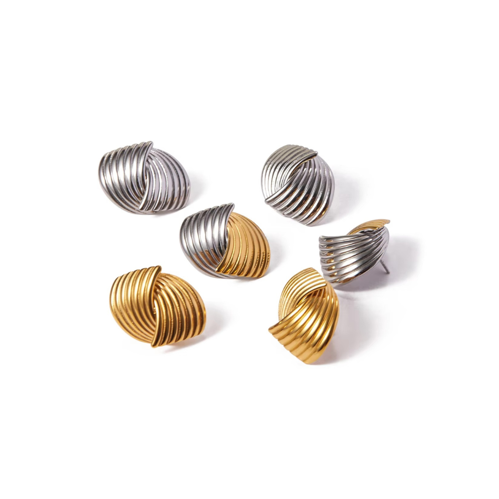 Gold Plated & Stainless Steel and Other Wave Textured Statement Earrings by The Happiness Store