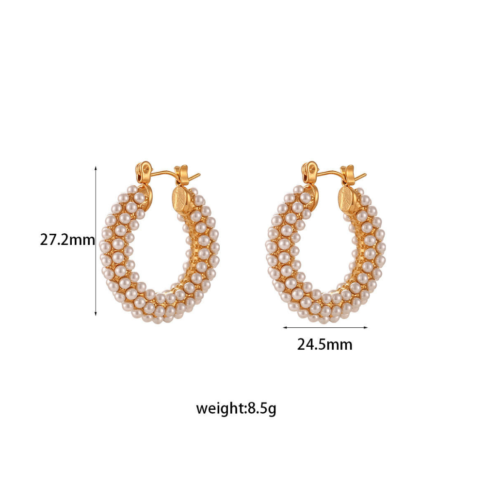 Embellished White Diamonds & Gold Plated Hoop Earrings with Measurement by The Happiness Store