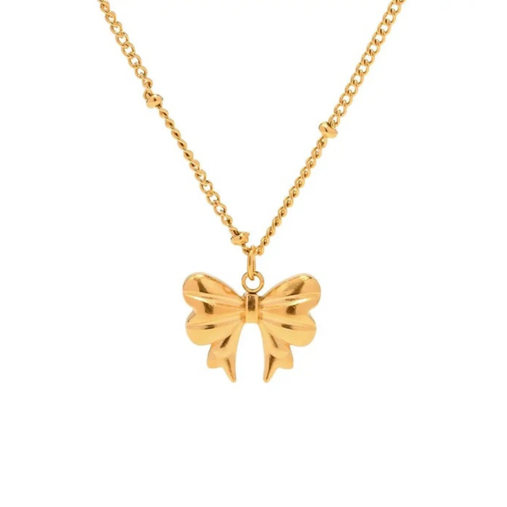 Mini Gold Plated Bow Pendant Necklace by The Happiness Store