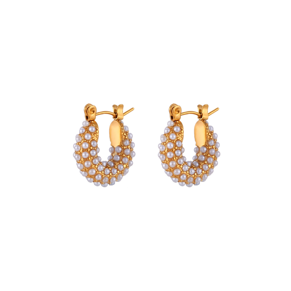 Embellished Big Size White Diamonds & Gold Plated Hoop Earrings by The Happiness Store