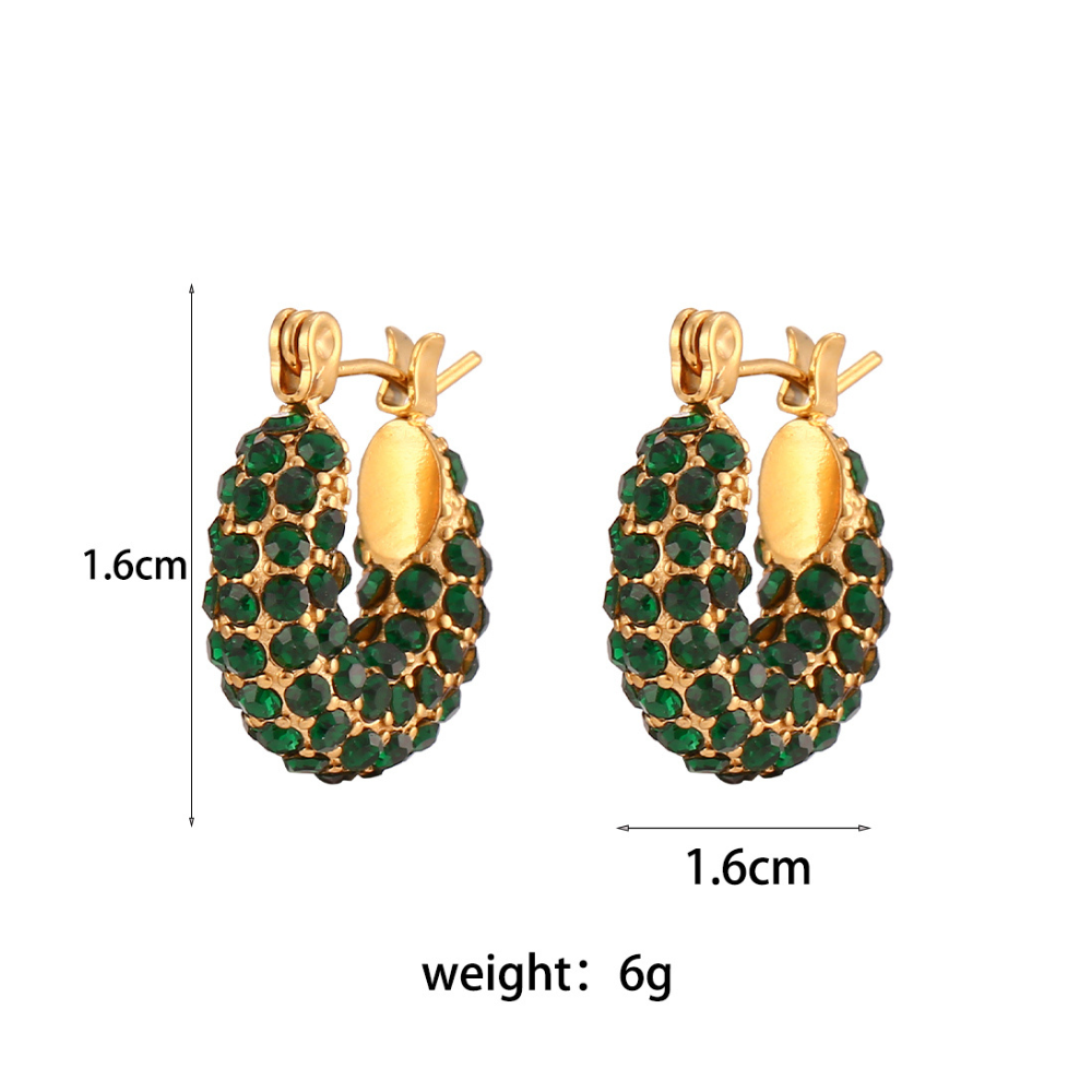 Embellished Big Size Green Diamonds & Gold Plated Hoop Earrings by The Happiness Store