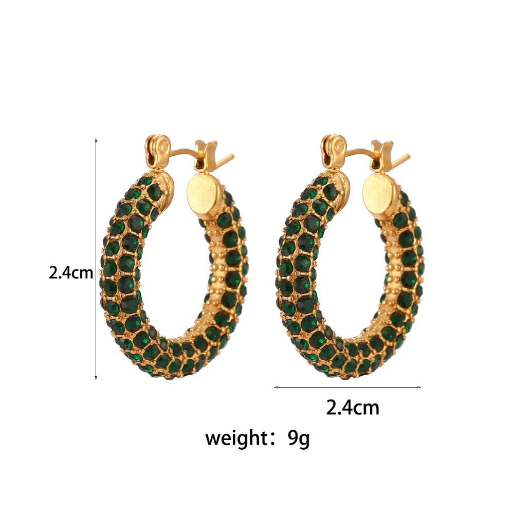Embellished Green Diamonds & Gold Plated Hoop Earrings by The Happiness Store