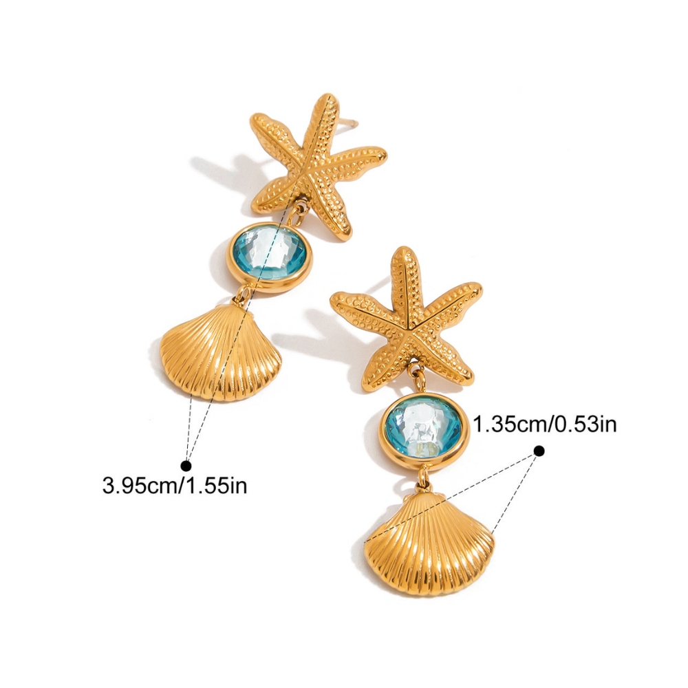 Starfish & Shell Drop Earrings in Gold