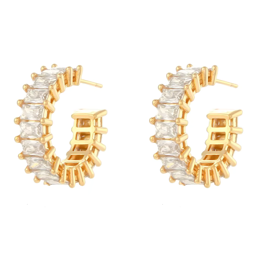 Baguette Zircon Hoop Earrings