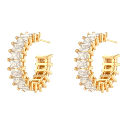 Baguette Zircon Hoop Earrings