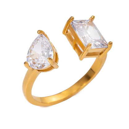 Adjustable Duo Stone Ring – Square & Pear Cut