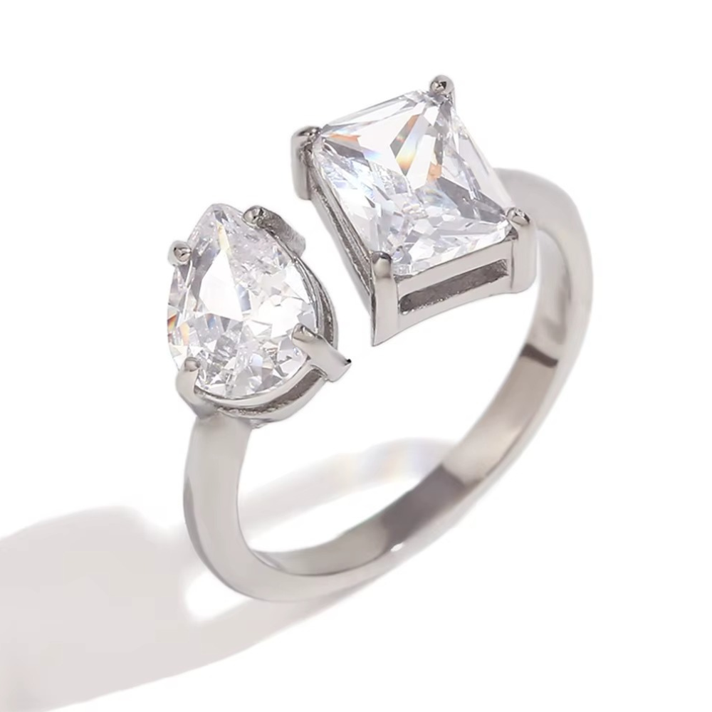 Adjustable Duo Stone Ring – Square & Pear Cut