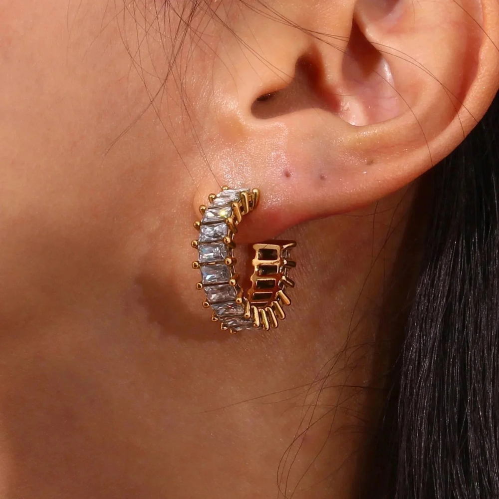 Baguette Zircon Hoop Earrings