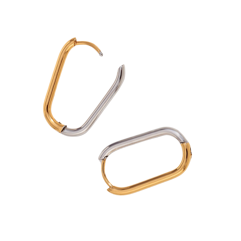 Two Tone Stainless Steel & Gold Plated Rectangle Hoops by The Happiness Store 8