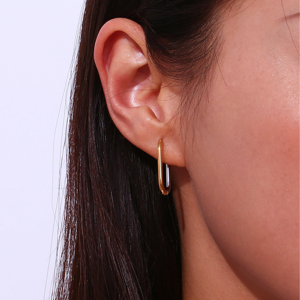 Two Tone Stainless Steel & Gold Plated Rectangle Hoops by The Happiness Store 9