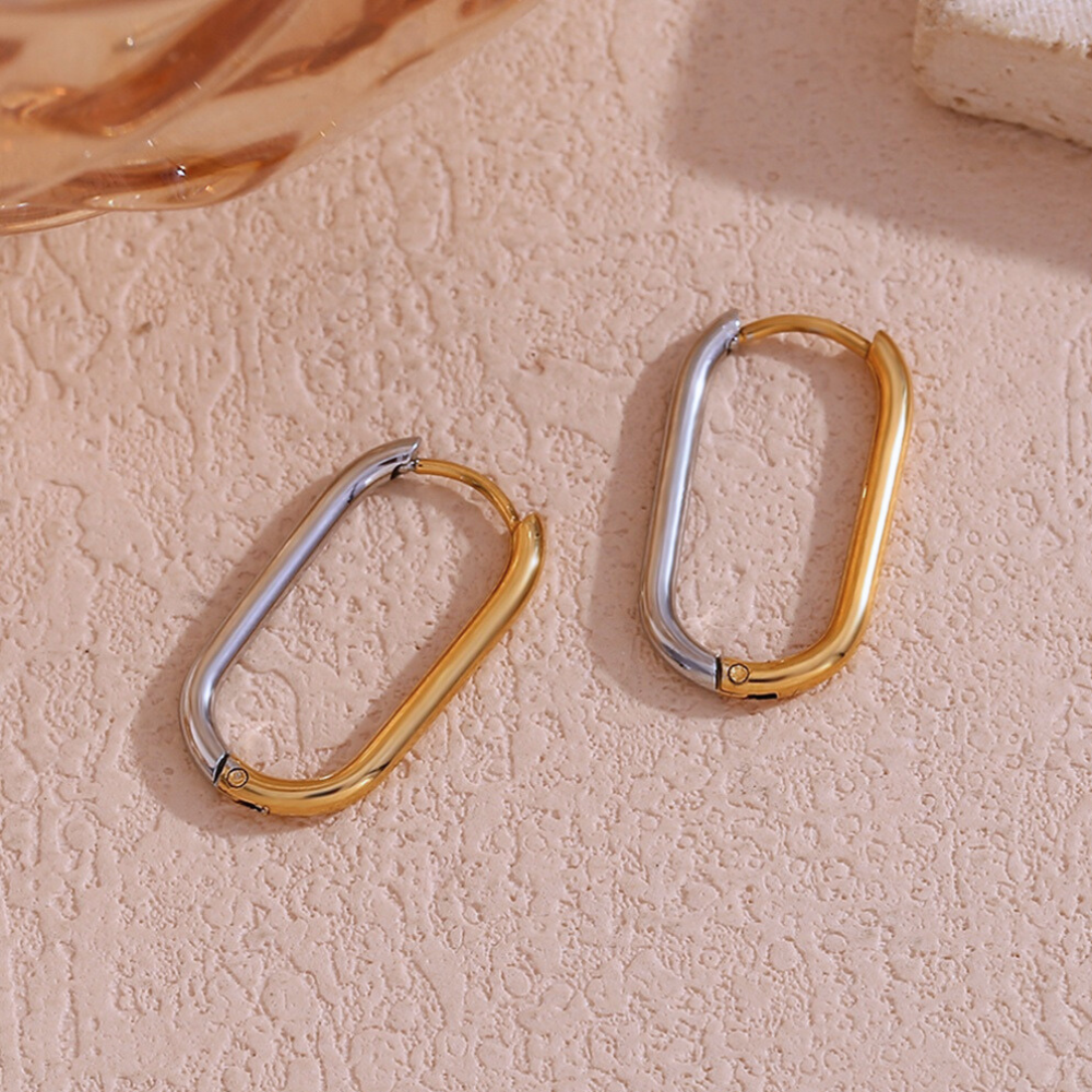 Two Tone Stainless Steel & Gold Plated Rectangle Hoops by The Happiness Store 4