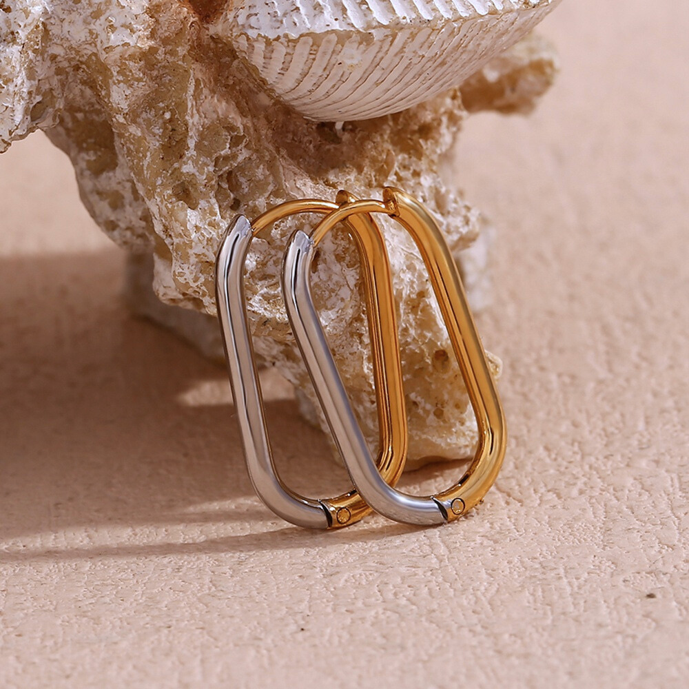 Two Tone Stainless Steel & Gold Plated Rectangle Hoops by The Happiness Store 7