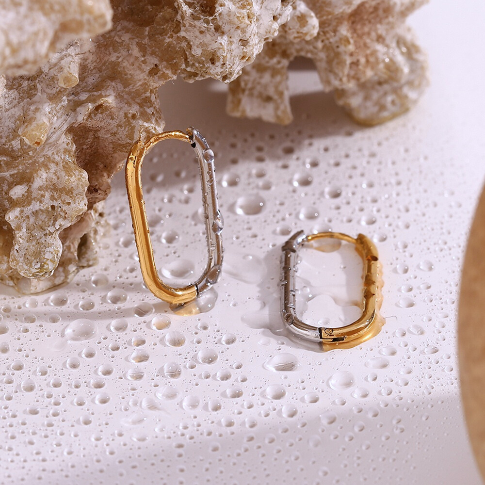 Two Tone Stainless Steel & Gold Plated Rectangle Hoops by The Happiness Store 6