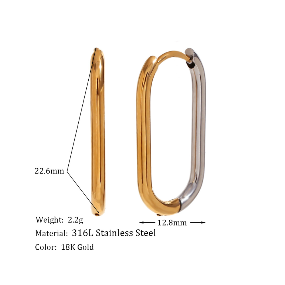 Two Tone Stainless Steel & Gold Plated Rectangle Hoops with Measurement by The Happiness Store 5