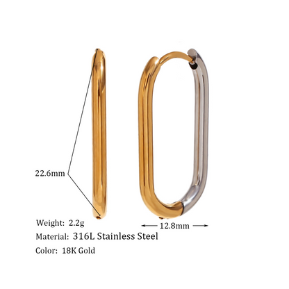 Two Tone Stainless Steel & Gold Plated Rectangle Hoops with Measurement by The Happiness Store 5