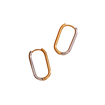 Two Tone Stainless Steel & Gold Plated Rectangle Hoops by The Happiness Store 2