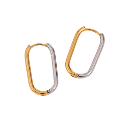 Two Tone Stainless Steel & Gold Plated Rectangle Hoops by The Happiness Store