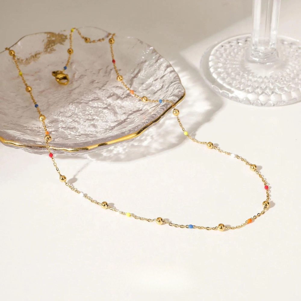 Dainty Rainbow Beaded Necklace