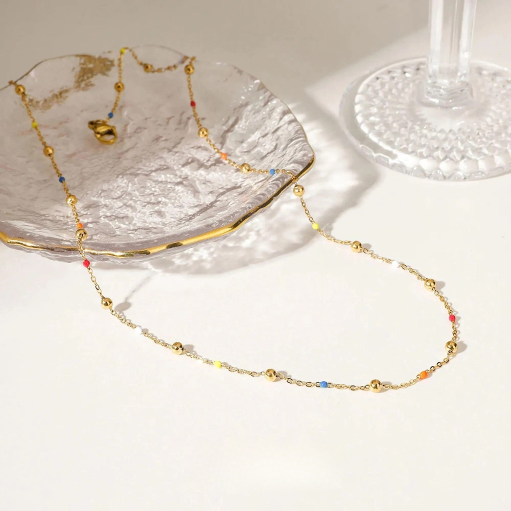 Dainty Rainbow Beaded Necklace