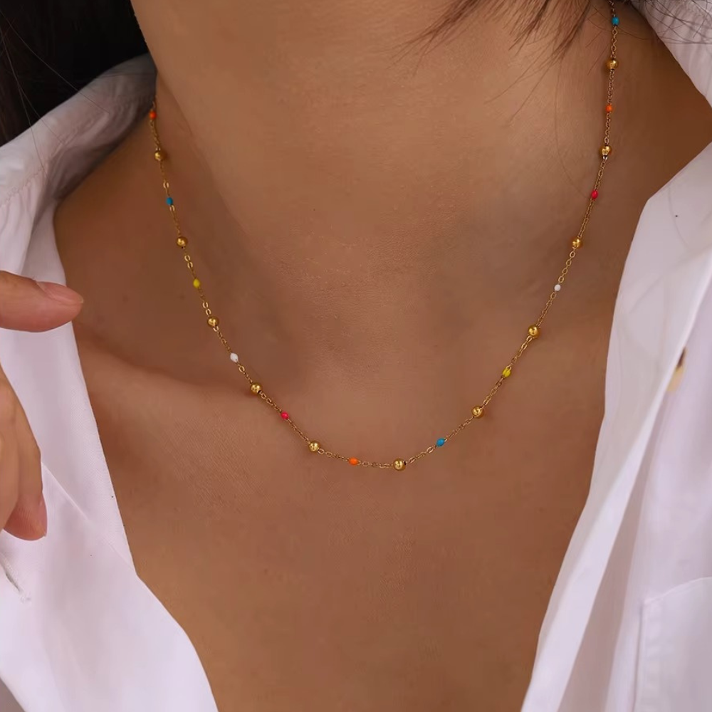 Dainty Rainbow Beaded Necklace