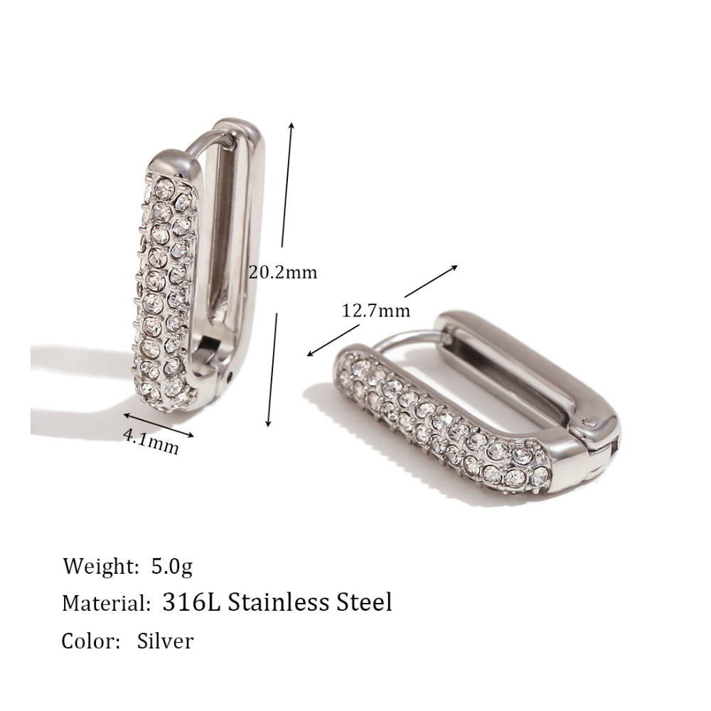 Two-Sided Stainless Steel Rectangle Shining Zircon Huggies by The Happiness Store 2