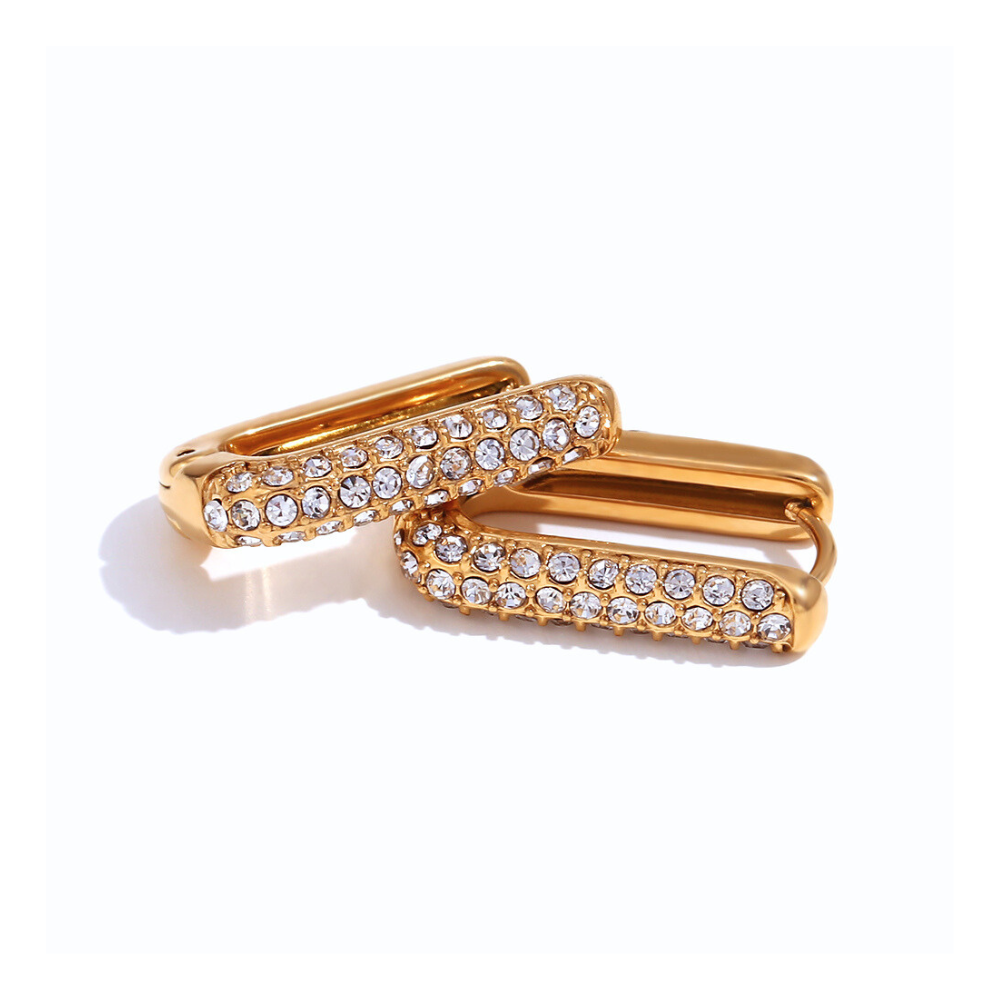 Two-Sided Gold Plated Small Diamond Rectangle Shining Zircon Huggies by The Happiness Store 3