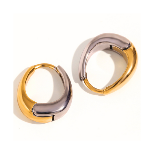 Two-Tone Stainless Steel & Gold Plated Oval Hoops by The Happiness Store