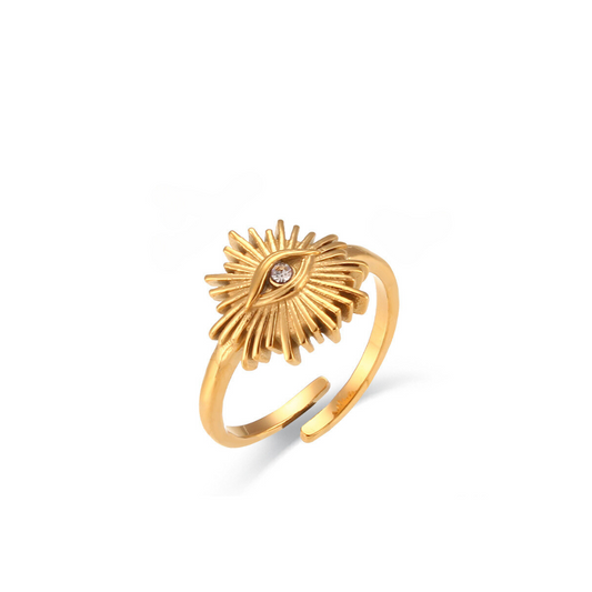 Gold Adjustable Spiked Evil Eye Ring