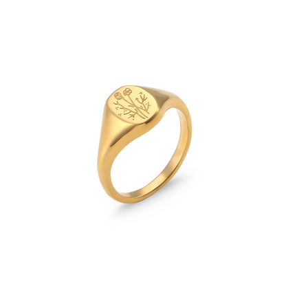 Engraved Wildflower / Sunflower Signet Ring