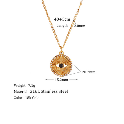 Sunburst Evil Eye Gold Plated Pendant and Necklace Measurement by The Happiness Store 4