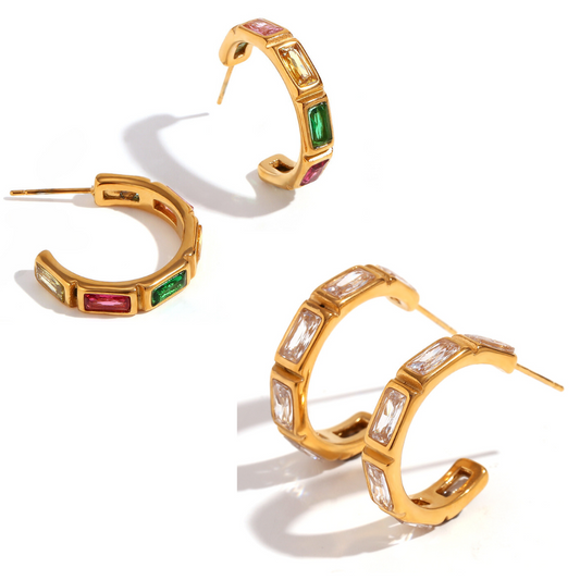 Clear / Colourful Baguette Hoops