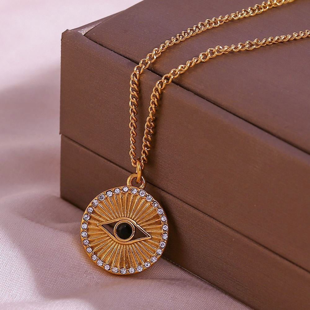 Sunburst Evil Eye Gold Plated Pendant and Necklace by The Happiness Store 5