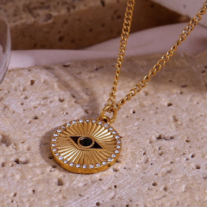 Sunburst Evil Eye Gold Plated Pendant and Necklace by The Happiness Store 2