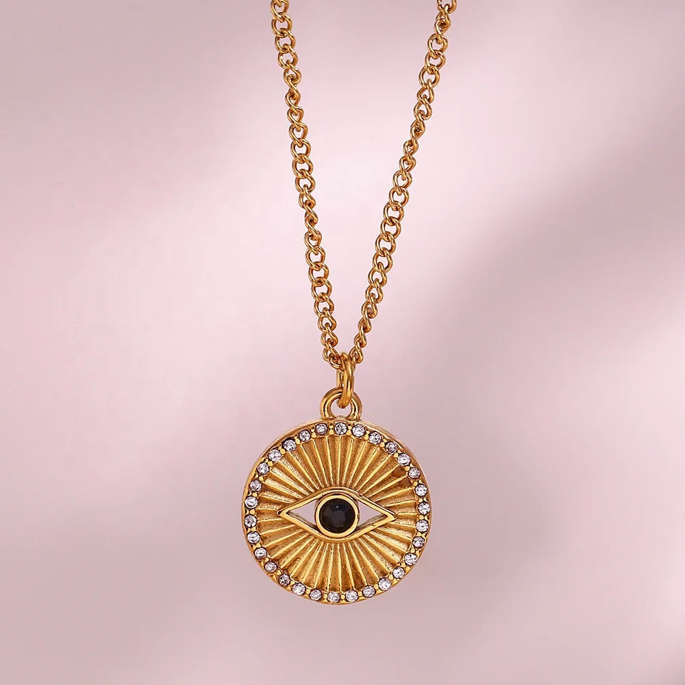 Sunburst Evil Eye Gold Plated Pendant and Necklace by The Happiness Store 3