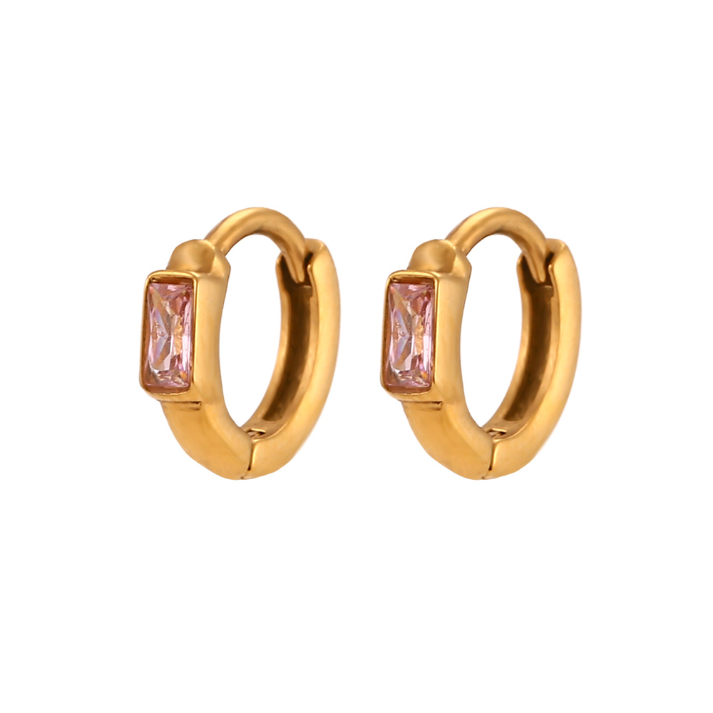 Reversible Pink Coloured Gold Plated Zirconia Huggie Earrings by The Happiness Store