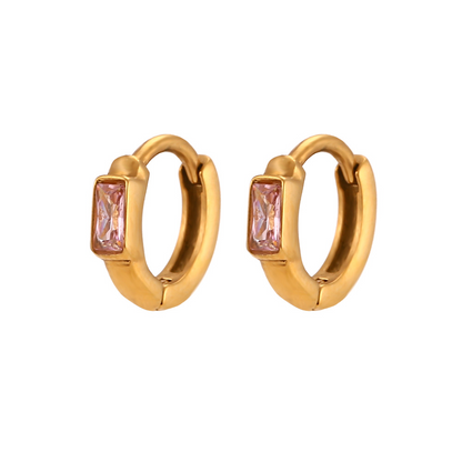 Reversible Pink Coloured Gold Plated Zirconia Huggie Earrings by The Happiness Store