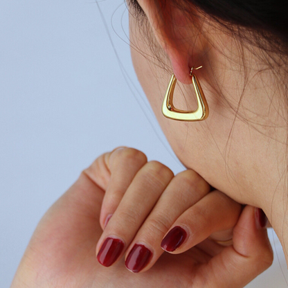 Sculpted Triangle Gold Plated Hoop Earrings by The Happiness Store 2