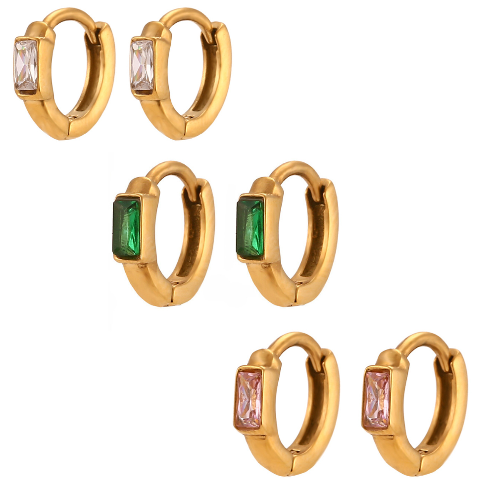 Reversible Coloured Gold Plated Zirconia Huggie Earrings by The Happiness Store