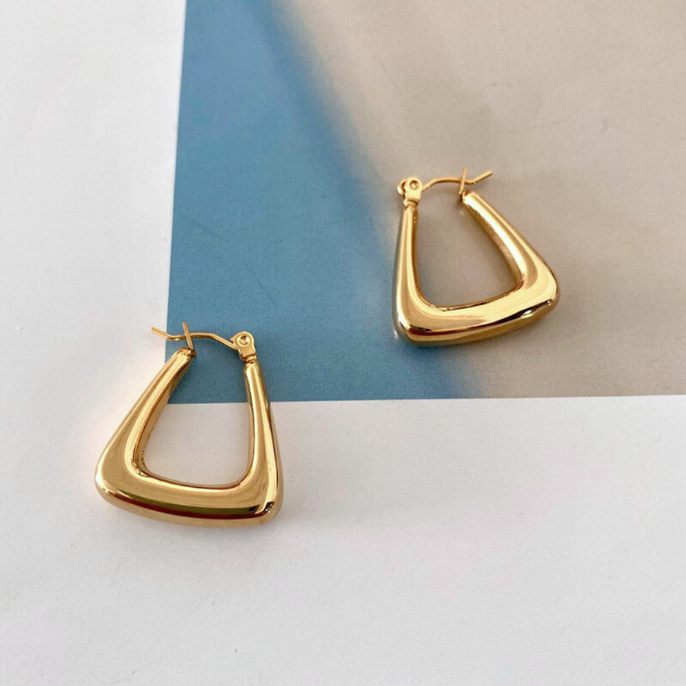 Sculpted Triangle Gold Plated Hoop Earrings by The Happiness Store 6